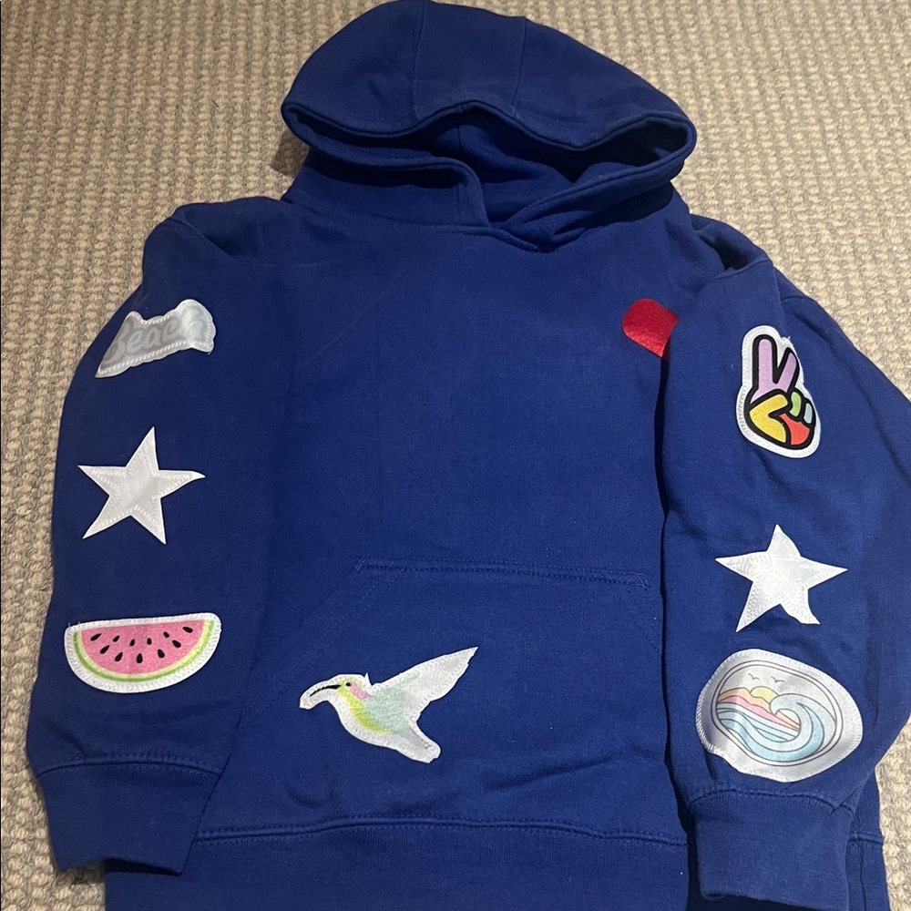 Vibrant Blue Kids Hoodie with Fun Patches